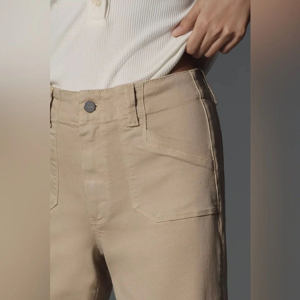 NWT! Paige Raffia Tan Anessa Utility High-Rise Crop Wide-Leg Jeans - Size 33 🟣 - Picture 3 of 5